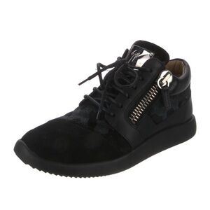 Giuseppe Zanotti Black Suede & Leather Lace-Up Sneaker with Side Zip